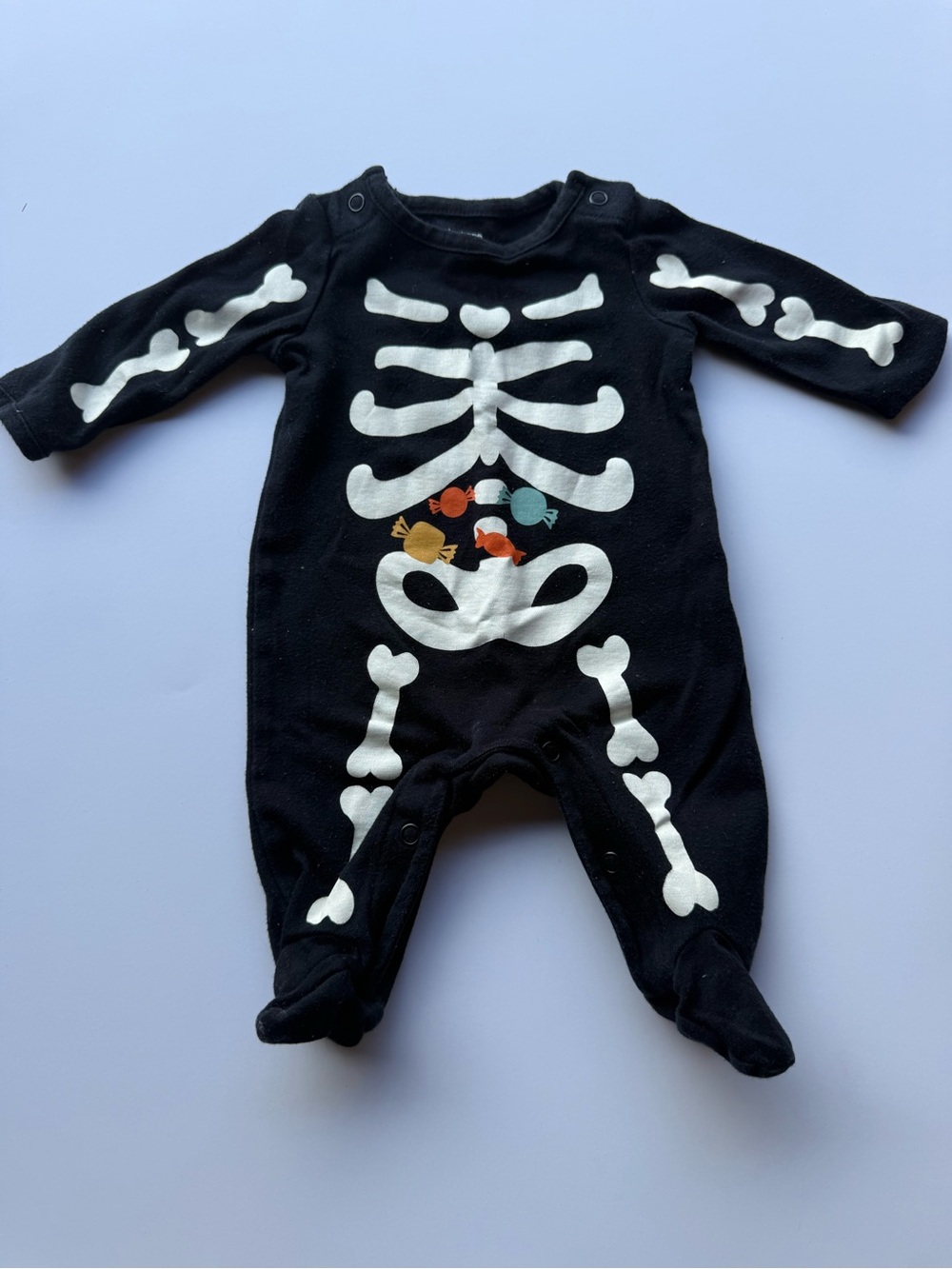 Kids Black Skeleton One-Piece with Candy Graphic